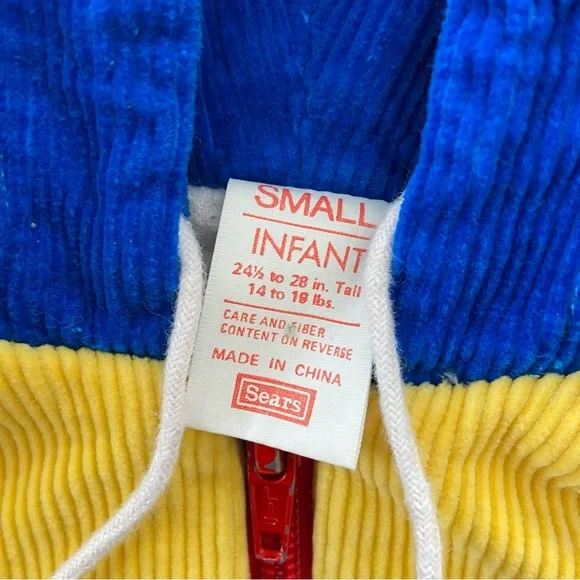 Vintage 80s 90s Adorable 100% Cotton Corduroy Colour-block Jacket Child 6Months - Picture 4 of 8